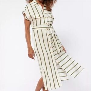 Red Carter Cream and Green Striped Midi Dress